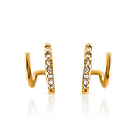Waterproof anti-tarnish gold bar and CZ crystal earrings
