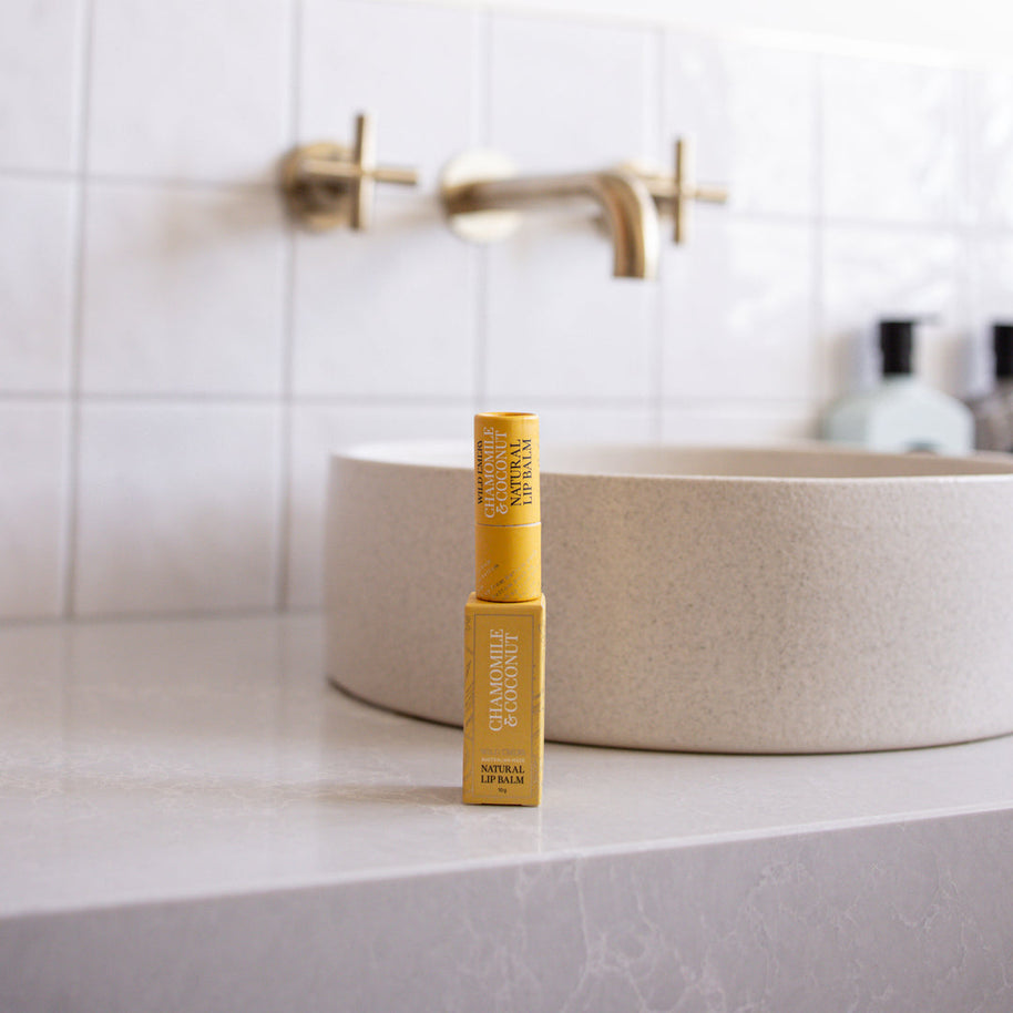 Vegan cruelty-free lip balm with chamomile and coconut scent