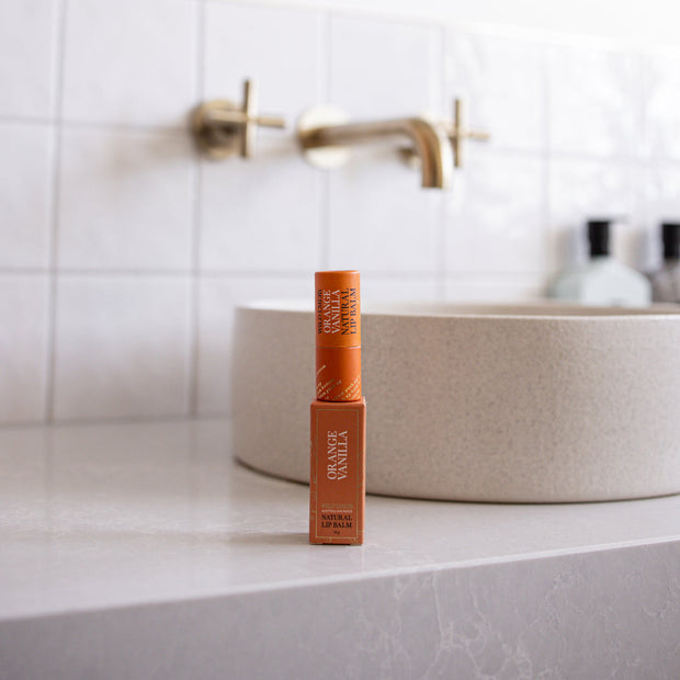 Vegan cruelty-free lip balm with orange and vanilla scent