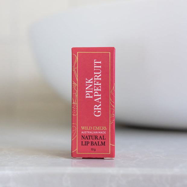 Wild Emery Pink Grapefruit Natural Lip Balm in eco-friendly cardboard tube