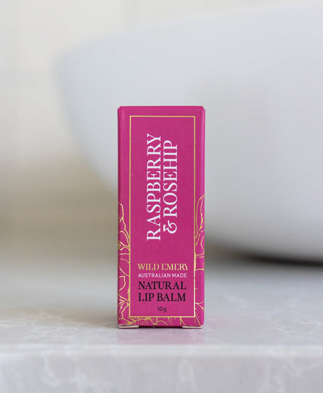 Wild Emery Raspberry & Rosehip Natural Lip Balm in cardboard eco-tube