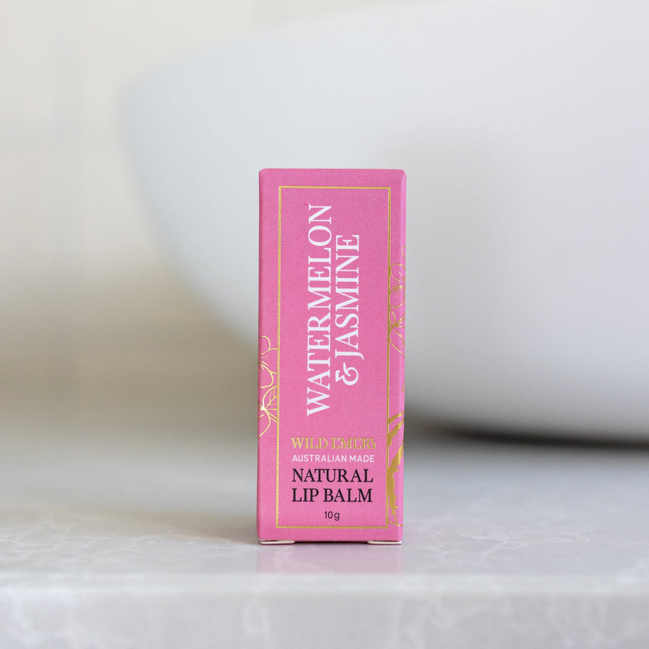 Wild Emery Watermelon & Jasmine Natural Lip Balm in cardboard eco-tube