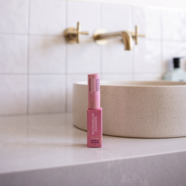 Vegan cruelty-free lip balm with watermelon and jasmine scent
