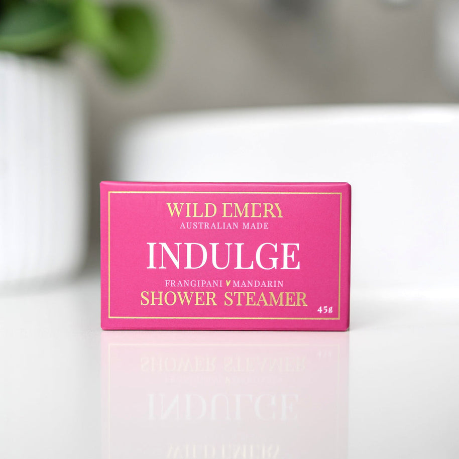 Wild Emery Indulge Shower Steamer 45g hot pink box Australian made