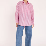 Women's relaxed striped shirt in pink and burgundy