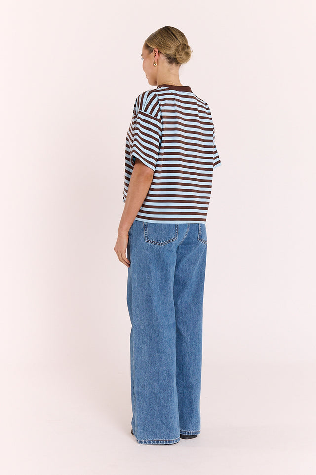 Womens casual stripe cotton tee in relaxed boxy silhouette