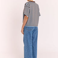 Womens casual stripe cotton tee in relaxed boxy silhouette