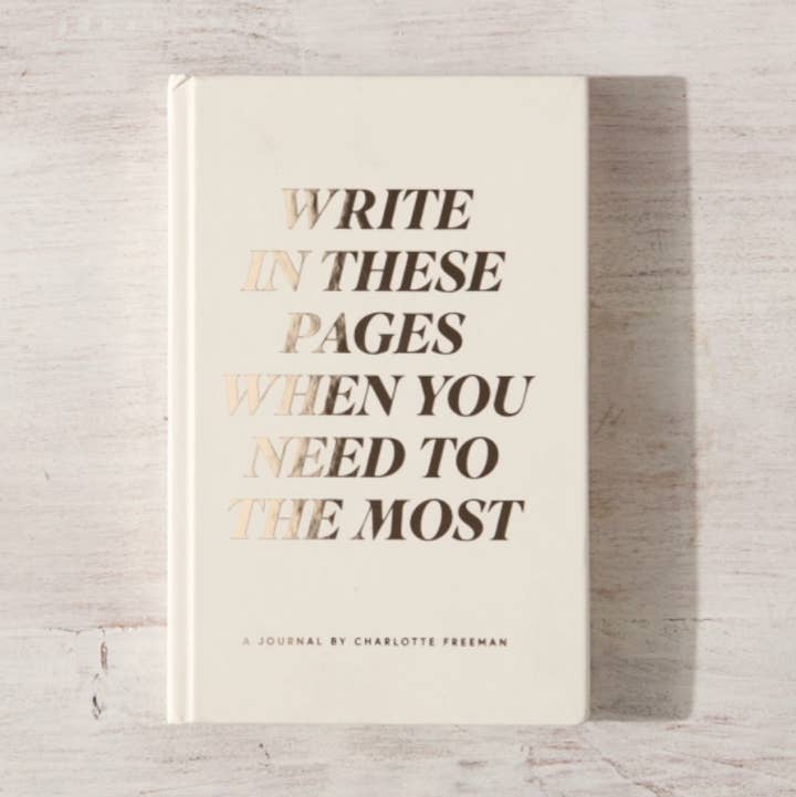 Write in These Pages hardcover journal by Charlotte Freeman open spread with prose