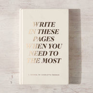 Write in These Pages hardcover journal by Charlotte Freeman open spread with prose