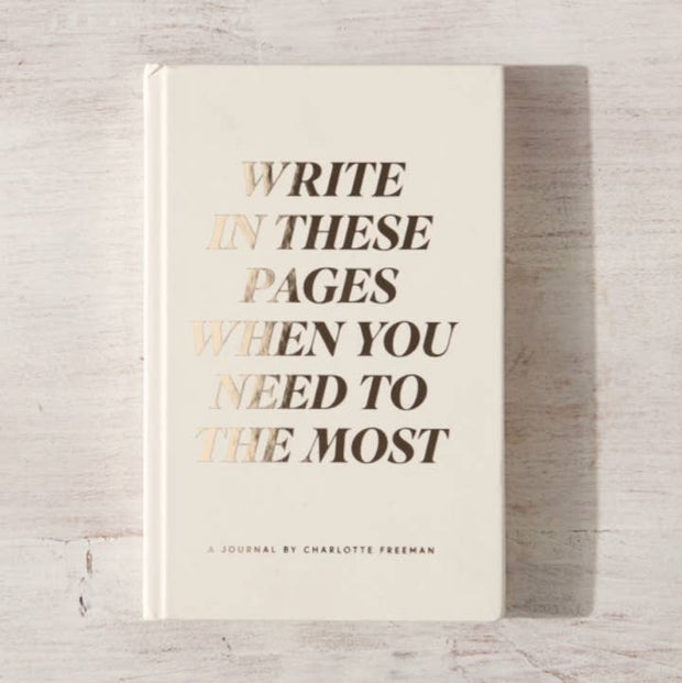 Write in These Pages hardcover journal by Charlotte Freeman open spread with prose