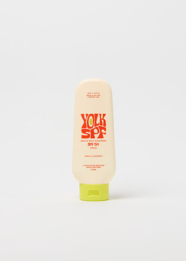 Yolk SPF Gentle Daily Sunscreen Vanilla Coconut 50 SPF bottle