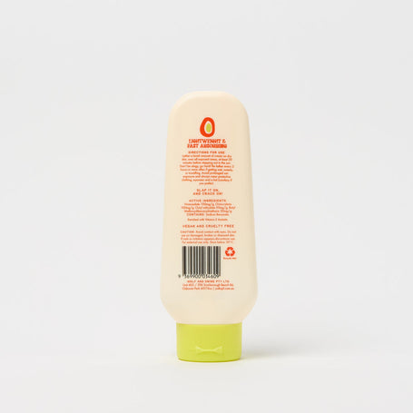Lightweight non-greasy sunscreen with tropical vanilla coconut scent