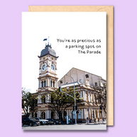 Unseasoned Greetings Parking Spot on The Parade Adelaide greeting card