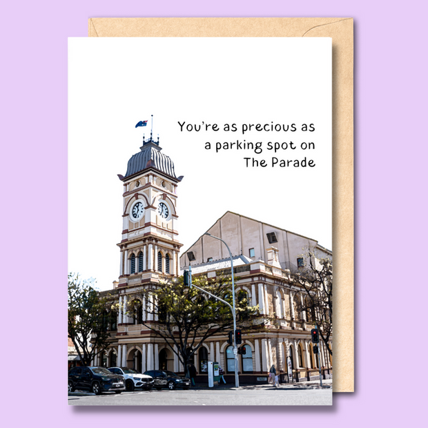 Unseasoned Greetings Parking Spot on The Parade Adelaide greeting card