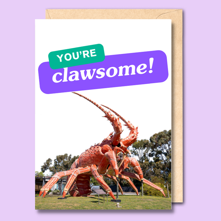 Unseasoned Greetings You’re Clawsome card featuring Larry the Lobster