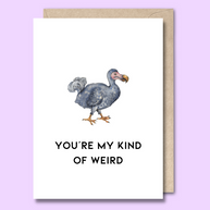 Unseasoned Greetings You’re My Kind of Weird card featuring dodo illustration
