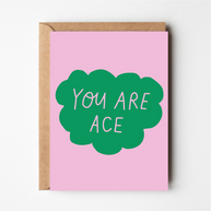 Friends of Henry You Are Ace card with green cloud design on pink background