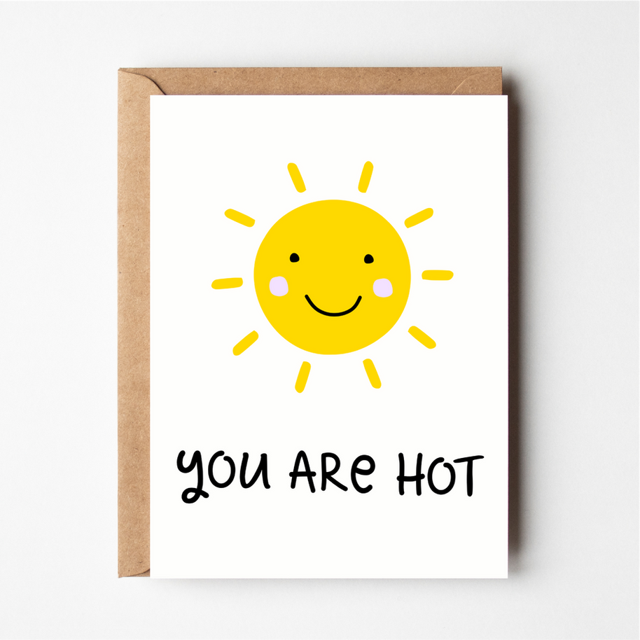 Friends of Henry You Are Hot card with smiling yellow sun illustration
