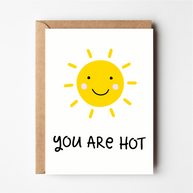 Friends of Henry You Are Hot card with smiling yellow sun illustration