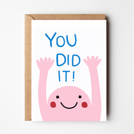 Friends of Henry You Did It card with smiling pink character and blue text