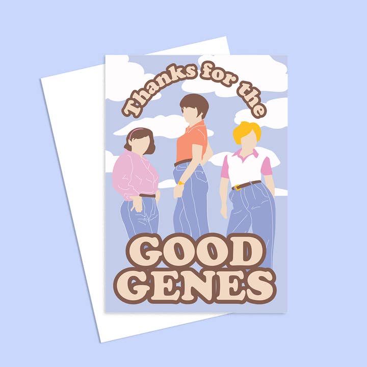 Funny Australian made mothers day card with three figures in denim design