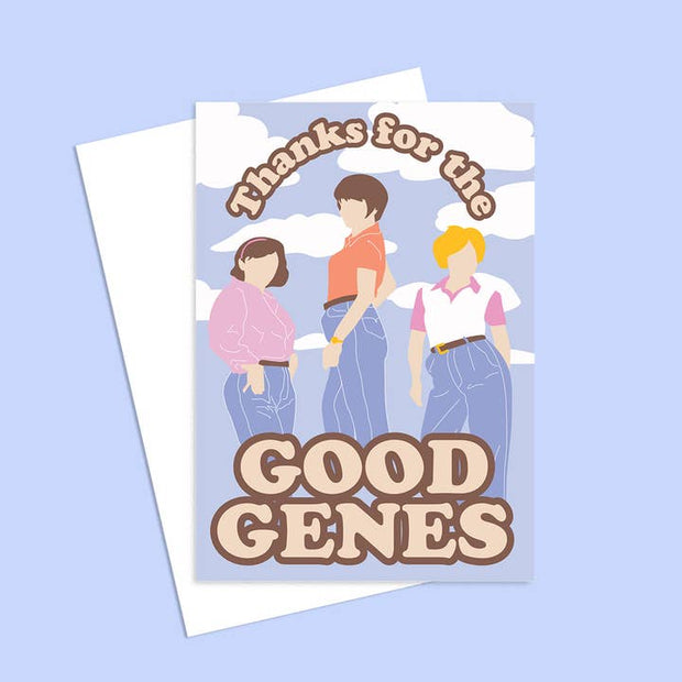 Funny Australian made mothers day card with three figures in denim design