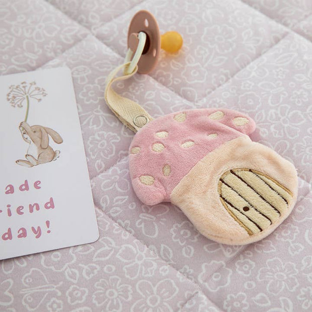 Living Textiles Mushroom House Dummy Chain – Whimsical Wonderland baby pacifier clip