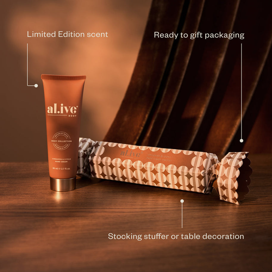 al.ive body Hand Cream Cracker in Cinnamon & Citrus