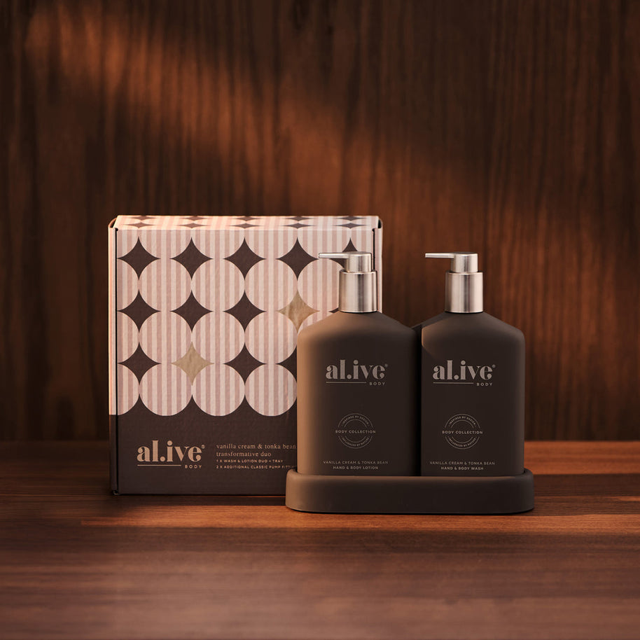 al.ive body Transformative Wash & Lotion Duo in Vanilla Cream & Tonka Bean