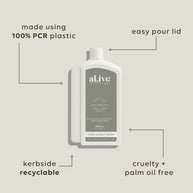 al.ive body sustainable hand wash refill, native lemon myrtle scent