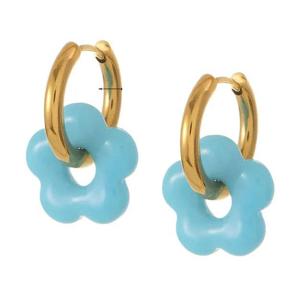 Greenwood Designs Fleur Hoop Earrings with sky blue flower bead