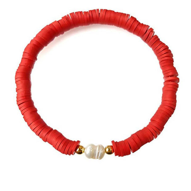 Greenwood Designs Pearl Pop Heishi Bead Bracelet red