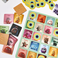 Colourful monster-themed bingo game for kids and adults