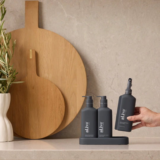 Midnight Blue kitchen cleaning set with Lemon & Pomegranate or Coconut & Wild Orange scent