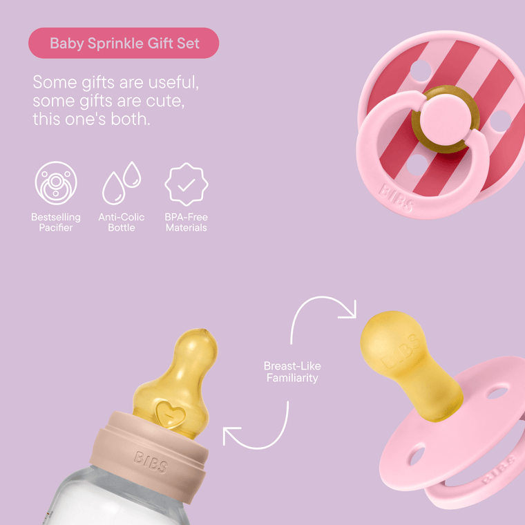 BIBS newborn blush gift box with 150ml baby bottle and Colour pacifiers