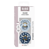Blue polka dot BIBS pacifier with anti irritation shield