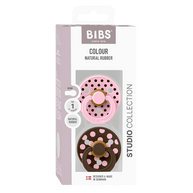 Pink polka dot BIBS pacifier with anti irritation shield