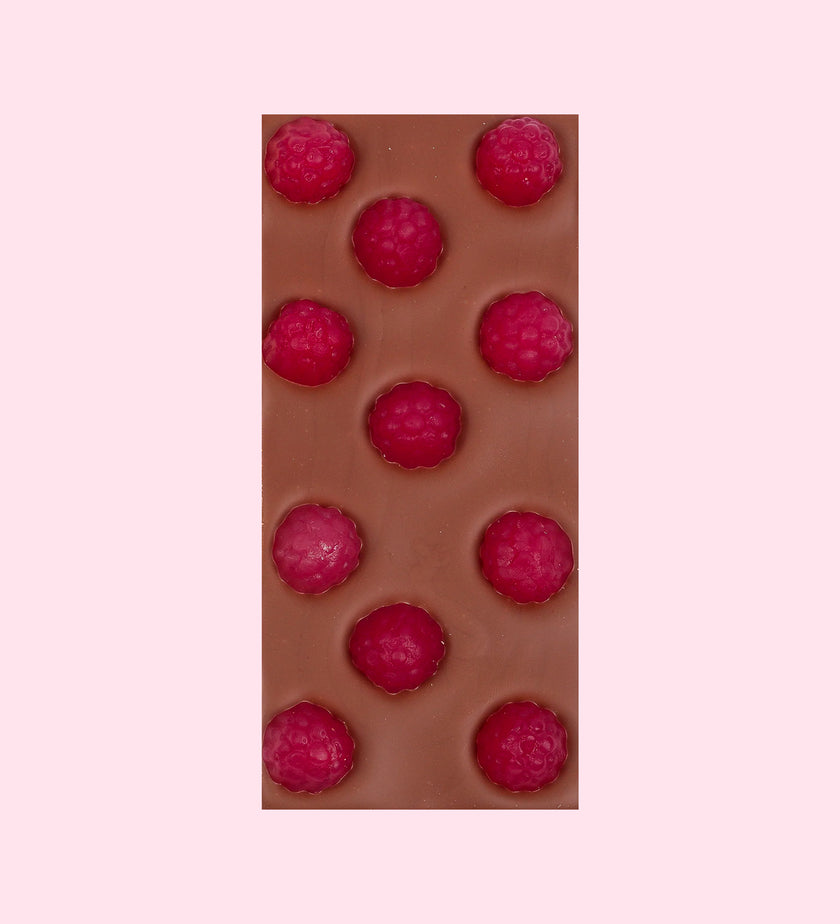 Freckleberry Raspberry Block Milk Chocolate with chewy raspberry lollies
