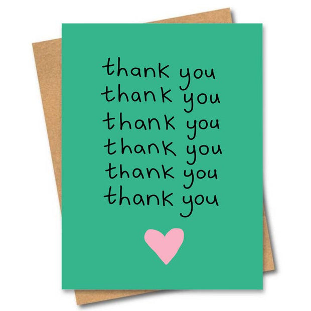 Friends of Henry Paper Co Thank You Thank You Greeting Card, recycled card stock with kraft envelope. Blank inside, made in Australia.