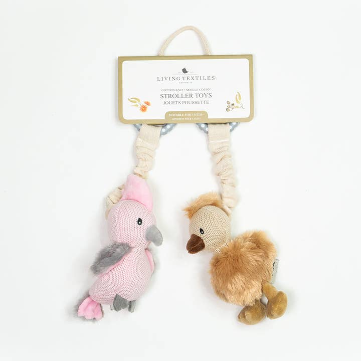 Australian animal stroller toys with BPA-free clips and gentle rattles