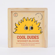 Journey of Something Cool Dudes Wooden Blocks puzzle set with tray and reference pamphlet