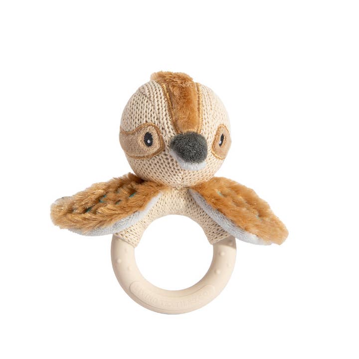 Kookaburra baby rattle with BPA-free silicone ring