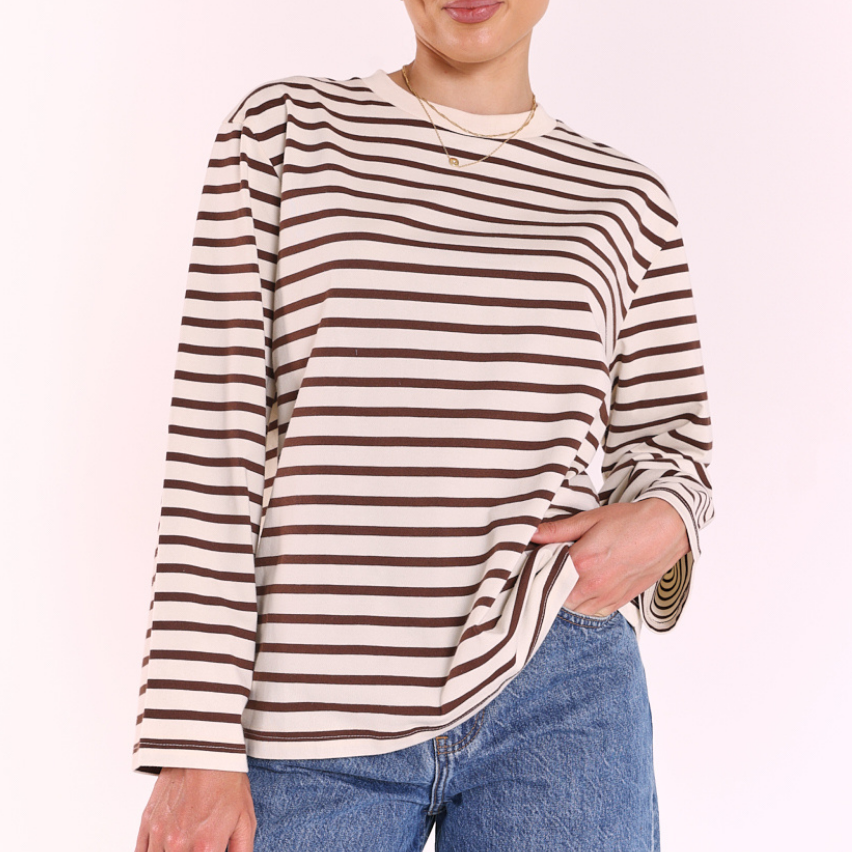 Carter Long Sleeve Tee - Chocolate Cream Stripe
