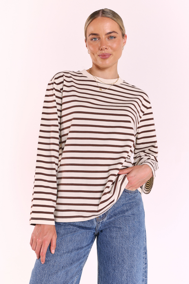Carter Long Sleeve Tee - Chocolate Cream Stripe