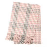 classic houndstooth scarf styled in feminine pink and grey tones