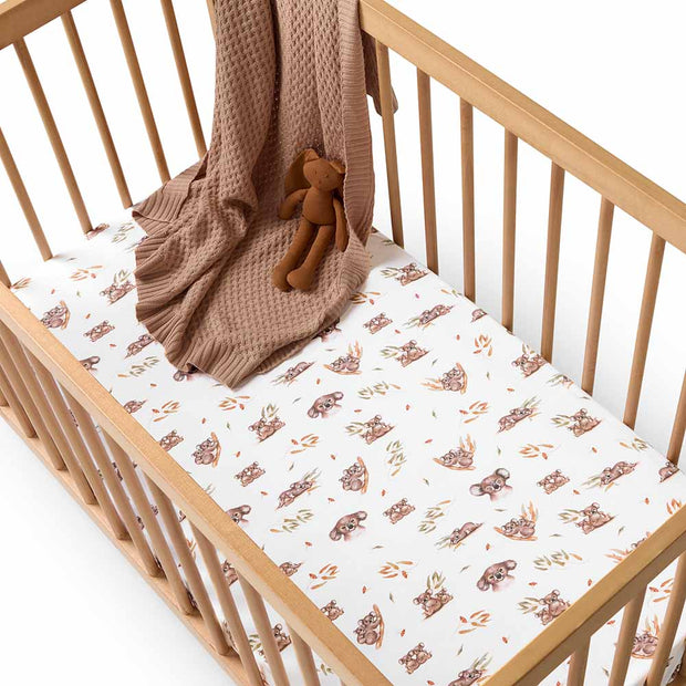 Snuggle Hunny Koala Organic Fitted Cot Sheet with drawstring bag