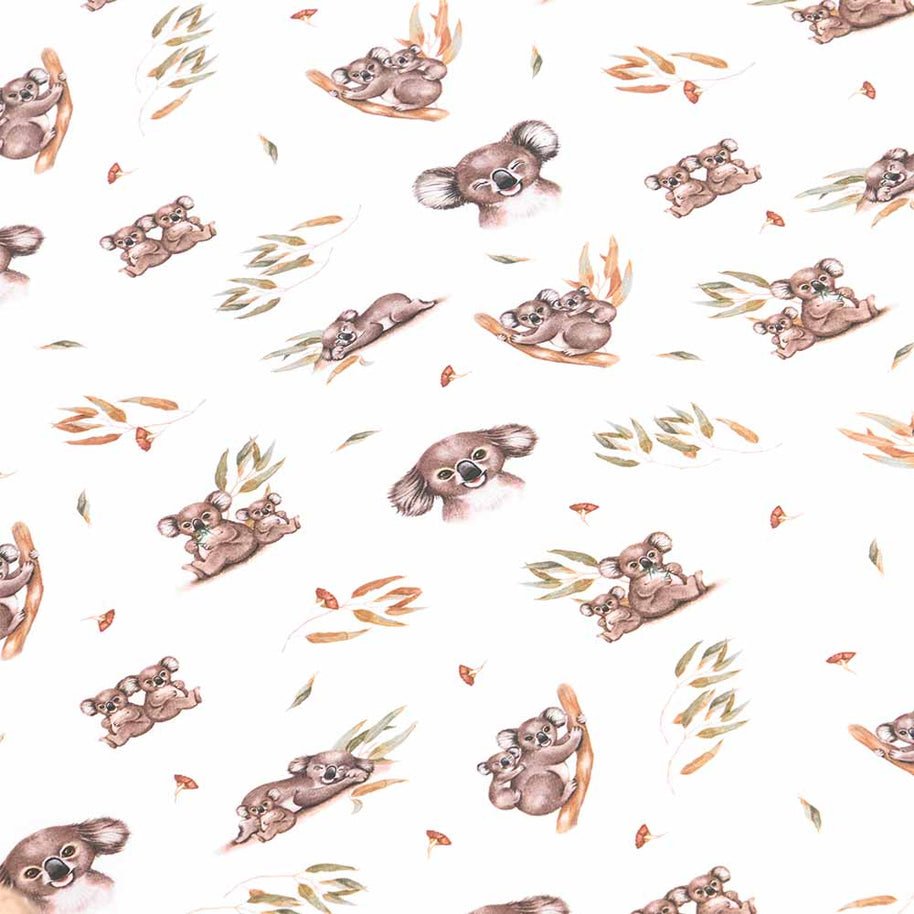 Soft organic cotton baby cot sheet featuring Koala print