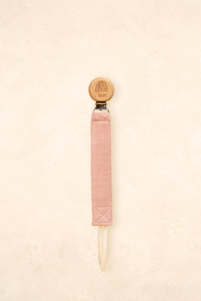 Soft cotton pacifier holder in neutral colours by Kiin Baby