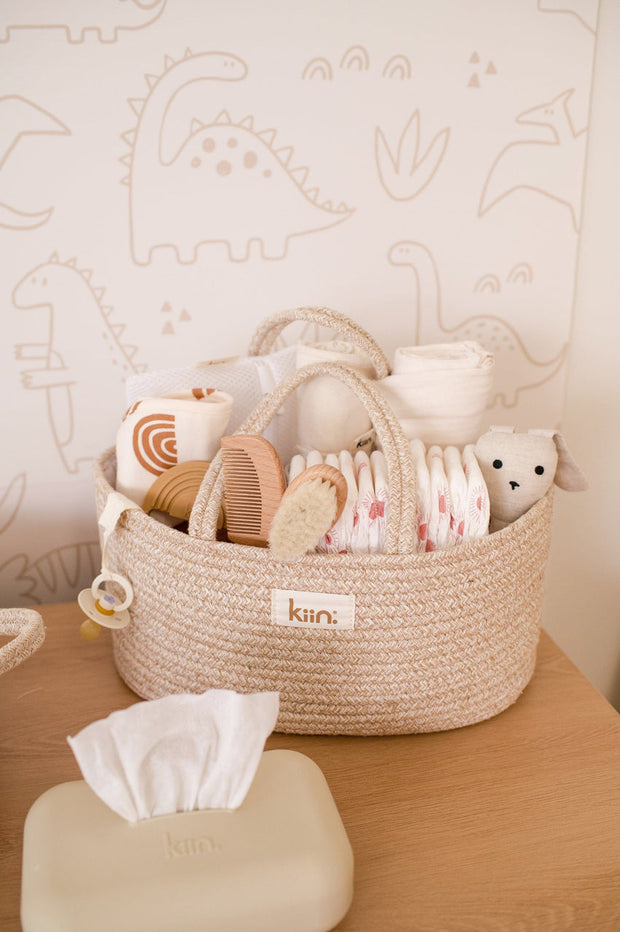 Neutral cotton rope baby nappy organiser basket by Kiin Baby