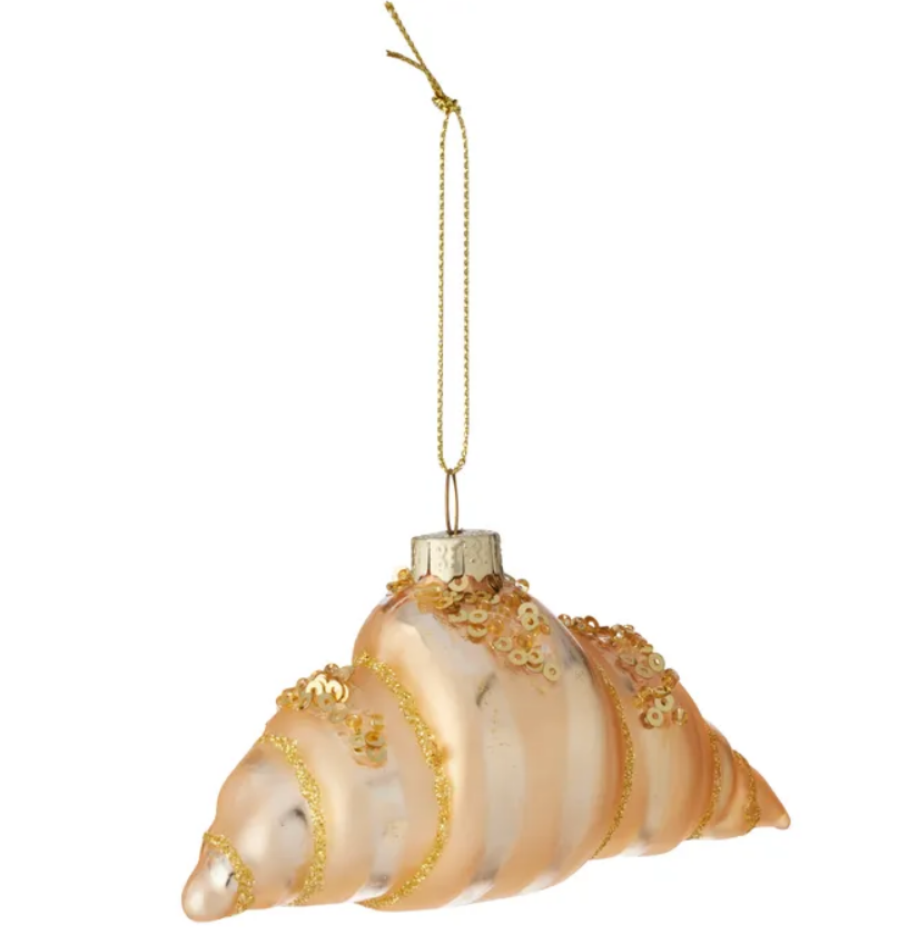 Glass croissant Christmas ornament with gold glitter and sequins
